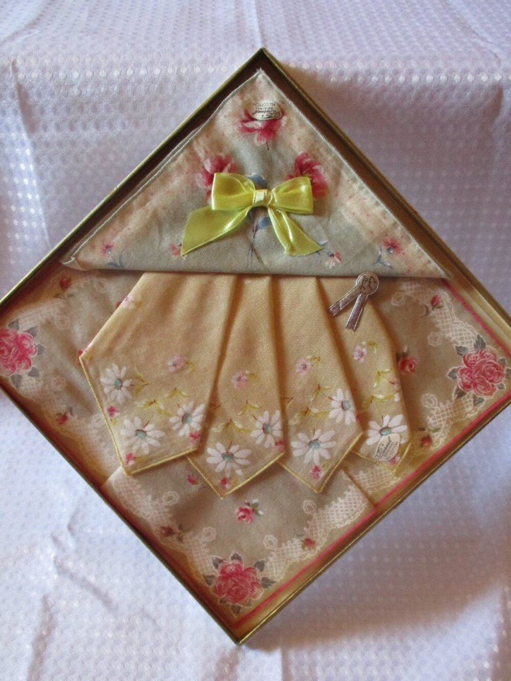 NIB Burmel Original All Cotton Flower of the Hour Carol Stanley Handkerchief Set